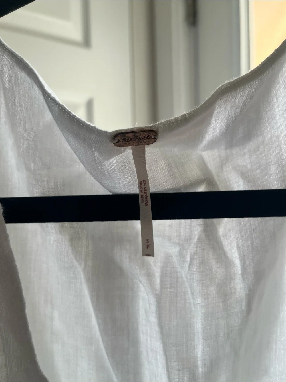 Free People White Dress V-Neck Boho Tunic with Crochet Medallion Cottagecore Y2K